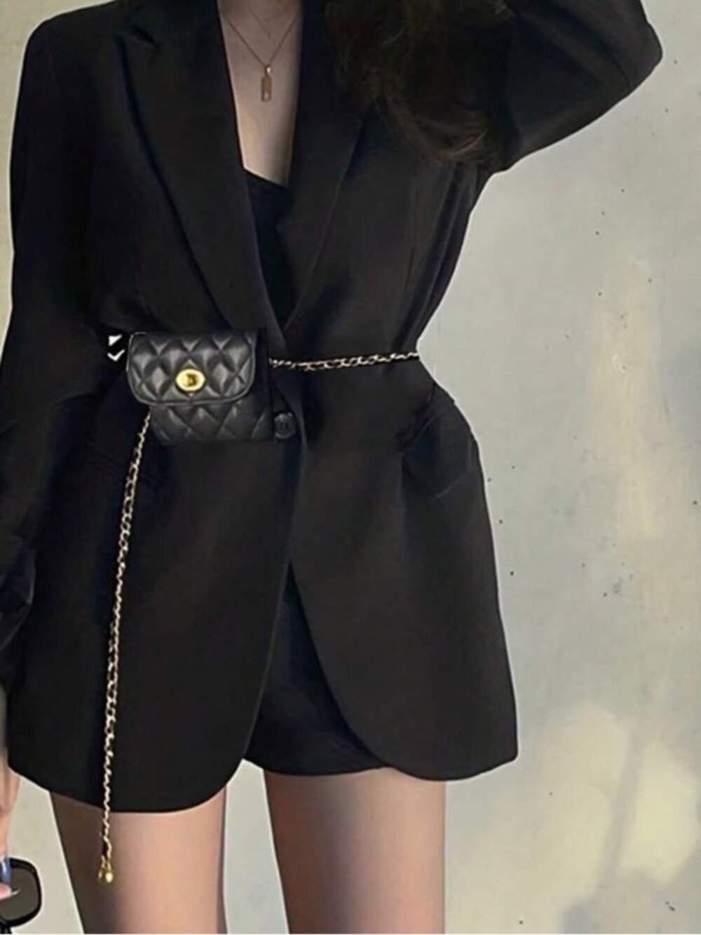 Luxury Quilted Chain Belt Bag in Black